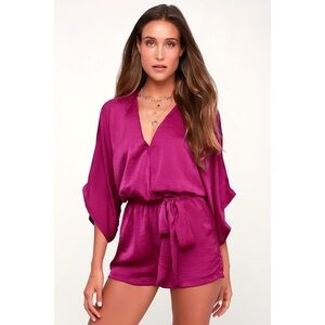 Lulu’s Ain’t It Grand Romper - Magenta Pink Belted